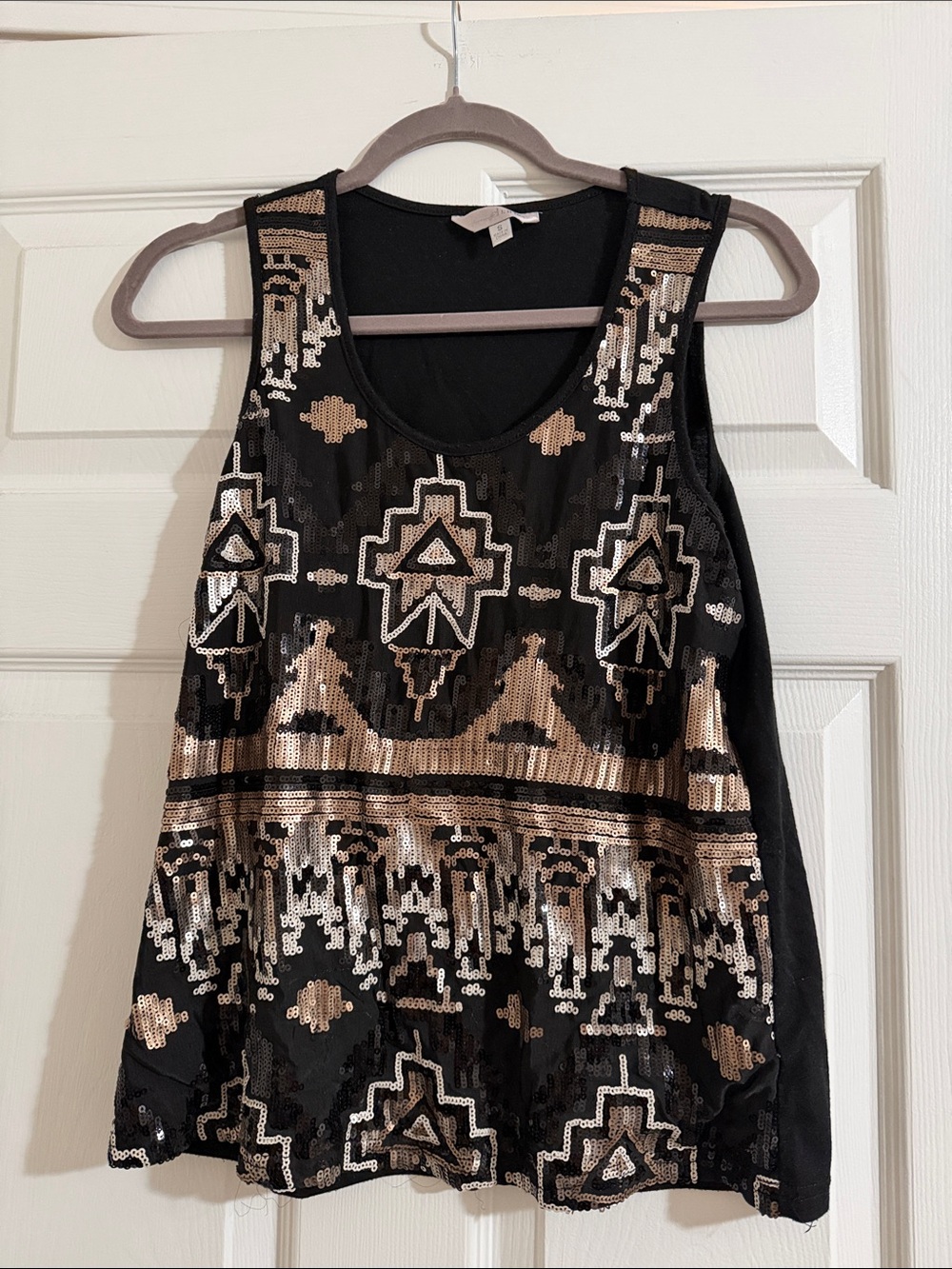 Sequin Embellished Black & Gold Sleeveless Top